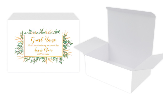 Leaves On Gold Wedding Personalised Tuck Gift Box