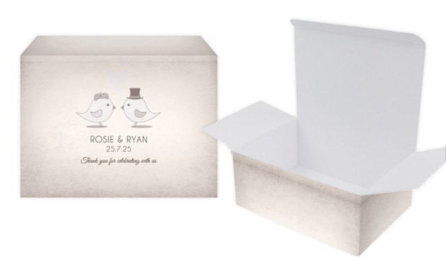 Sepia Love Birds Wedding Personalised Tuck Gift Box