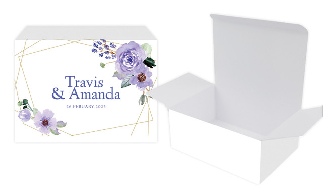 Violets On Gold Frame Wedding Personalised Tuck Gift Box