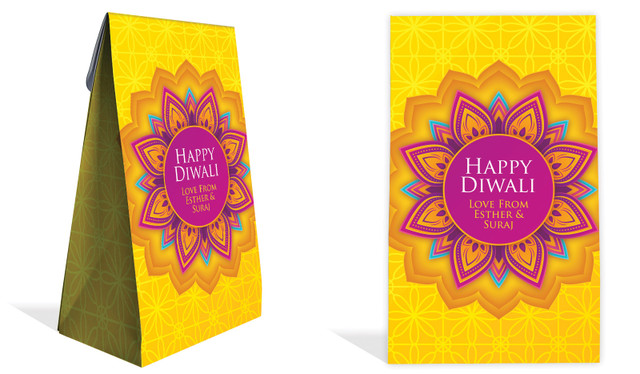 Yellow Purple Diwali Personalised Gusset Favour Bag