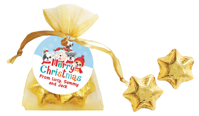 Christmas Puppies Organza Bag With Swing Tag