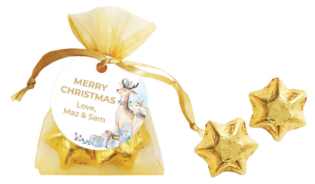 Deer Watercolour Christmas Organza Bag With Swing Tag