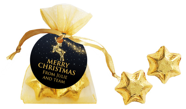 Glowing Reindeer Christmas Organza Bag With Swing Tag