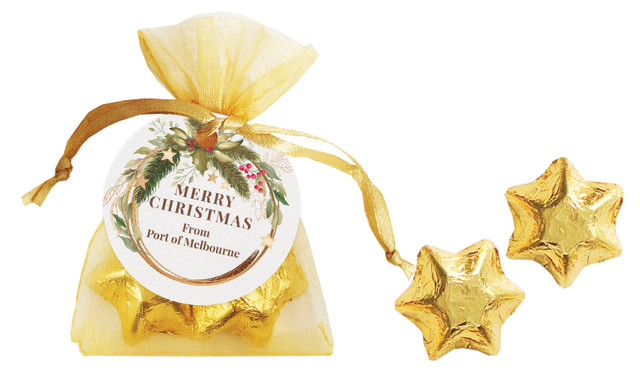 Golden Wreath Christmas Organza Bag With Swing Tag
