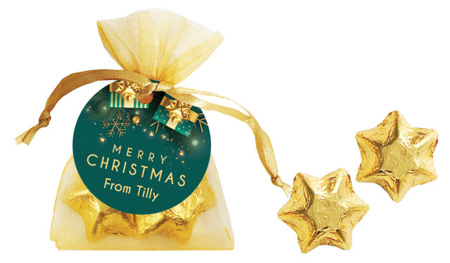 Green And Gold Gifts Christmas Organza Bag With Swing Tag