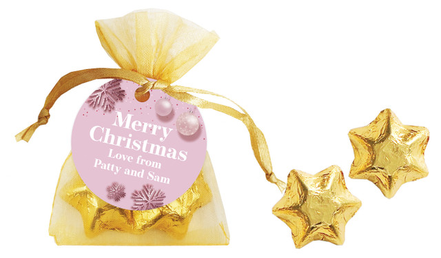Pink Christmas Christmas Organza Bag With Swing Tag