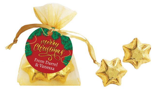 Red Festive Christmas Organza Bag With Swing Tag