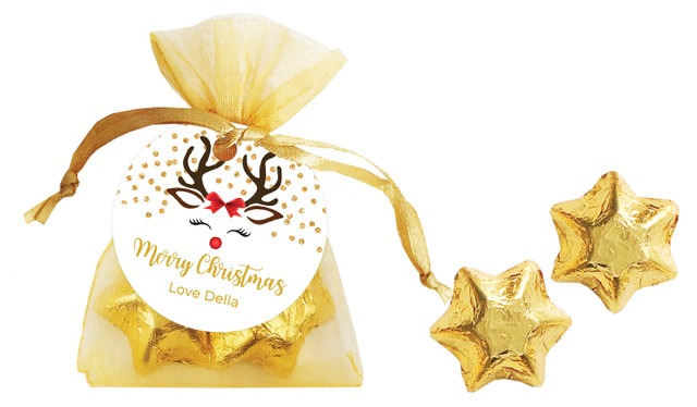 Reindeer Face Christmas Organza Bag With Swing Tag