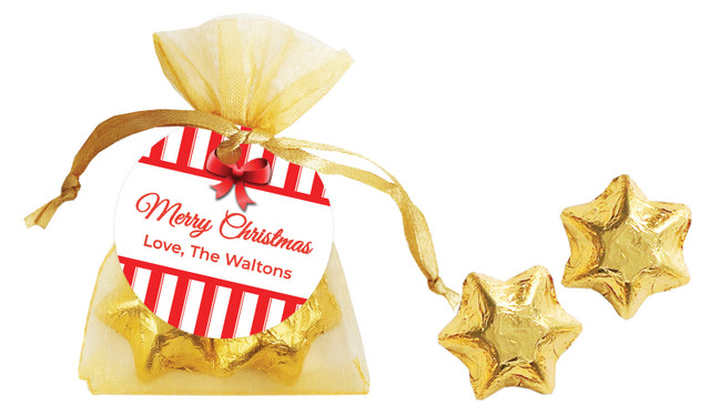 Stripes In Red Christmas Organza Bag With Swing Tag