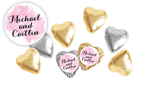 A Splash Of Watercolour Pink Personalised Foil Chocolate Hearts