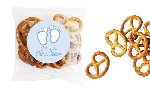 Baby Feet Blue Baby Shower Personalised Bag Of Pretzels