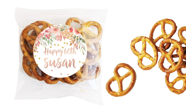 Peach Floral Personalised Bag Of Pretzels