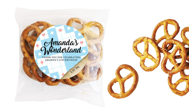Alice In Wonderland Kids Party Personalised Bag Of Pretzels