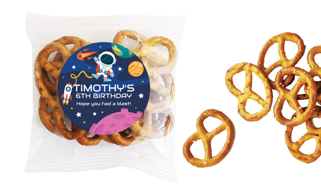 Astronaut Kids Party Personalised Bag Of Pretzels