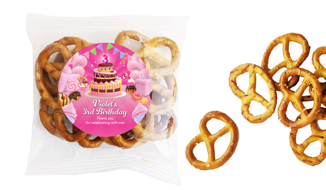 Birthday Cake Kids Party Personalised Bag Of Pretzels