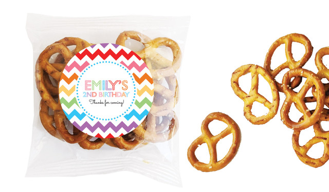 Chevron Rainbow Kids Party Personalised Bag Of Pretzels