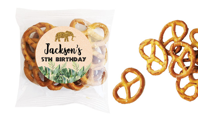 Jungle Gold Kids Party Personalised Bag Of Pretzels