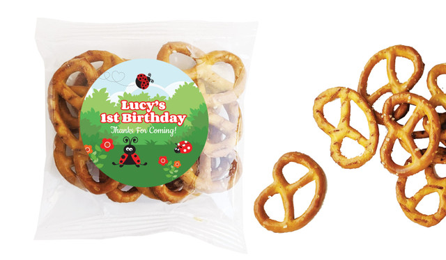 Lady Bug Kids Party Personalised Bag Of Pretzels