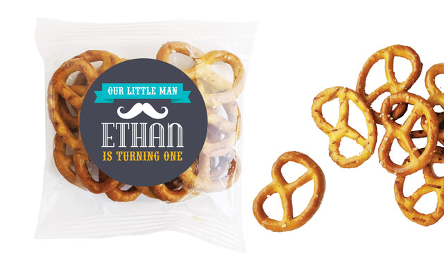 Little Man Moustache Kids Party Personalised Bag Of Pretzels