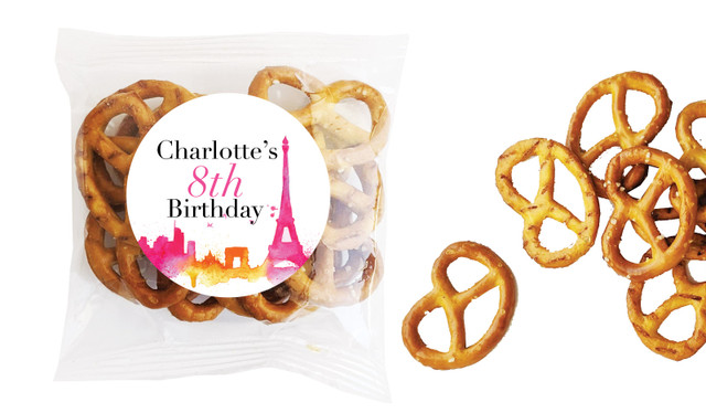 Paris Watercolour Kids Party Personalised Bag Of Pretzels