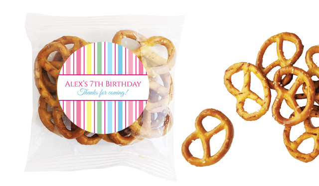Pastel Stripe Kids Party Personalised Bag Of Pretzels