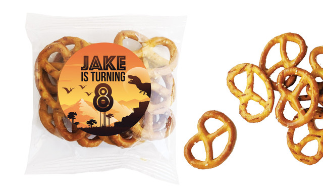 Prehistoric Dinosaur Kids Party Personalised Bag Of Pretzels