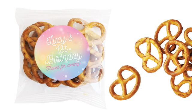 Rainbow Sparkle Kids Party Personalised Bag Of Pretzels
