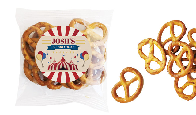 Retro Circus Kids Party Personalised Bag Of Pretzels
