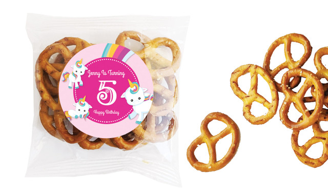 Unicorn Trio Kids Party Personalised Bag Of Pretzels