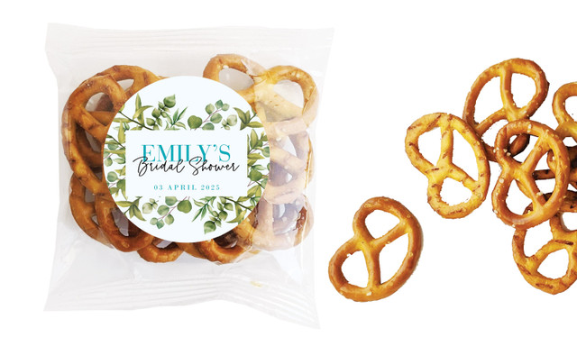 Eucalyptus Bridal Shower Personalised Bag Of Pretzels
