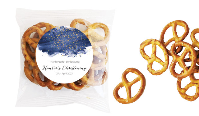 Watercolour Confetti Christening Personalised Bag Of Pretzels