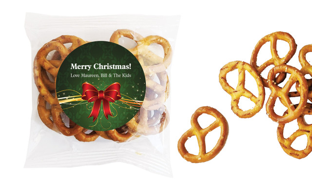 Christmas Bow Christmas Personalised Bag Of Pretzels
