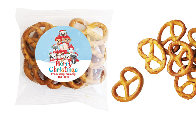 Christmas Puppies Christmas Personalised Bag Of Pretzels