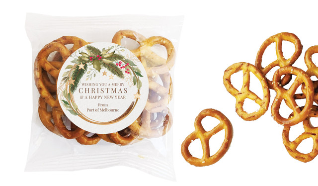 Golden Wreath Christmas Personalised Bag Of Pretzels