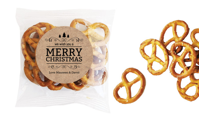 Merry Christmas On Kraft Christmas Personalised Bag Of Pretzels