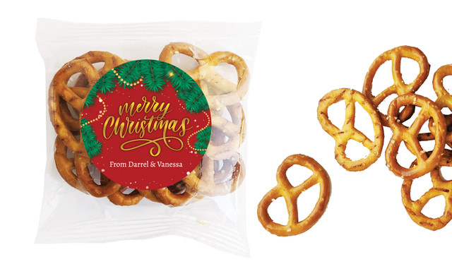 Red Festive Christmas Personalised Bag Of Pretzels