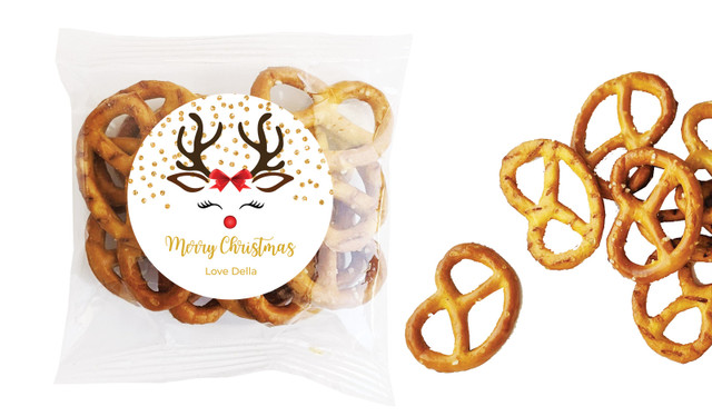 Reindeer Face Christmas Personalised Bag Of Pretzels