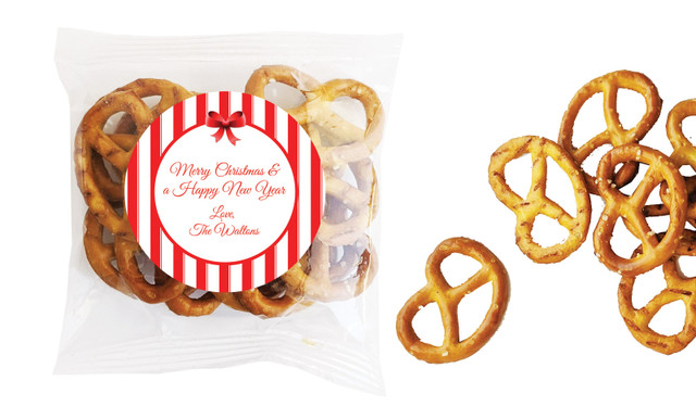 Stripes In Red Christmas Personalised Bag Of Pretzels