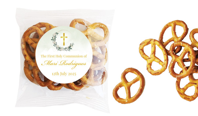 Greenery Hoop Communion Personalised Bag Of Pretzels
