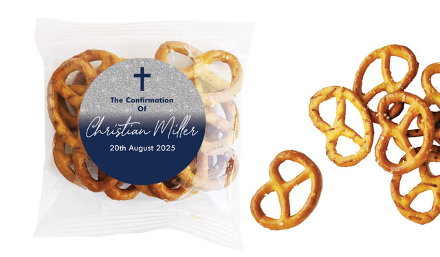 Blue And Silver Glitter Confirmation Personalised Bag Of Pretzels
