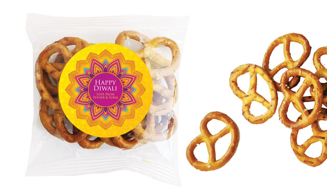 Yellow Purple Diwali Personalised Bag Of Pretzels