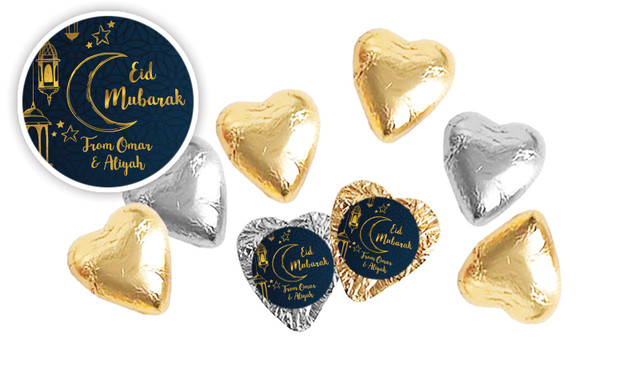 Gold On Navy Personalised Foil Chocolate Hearts