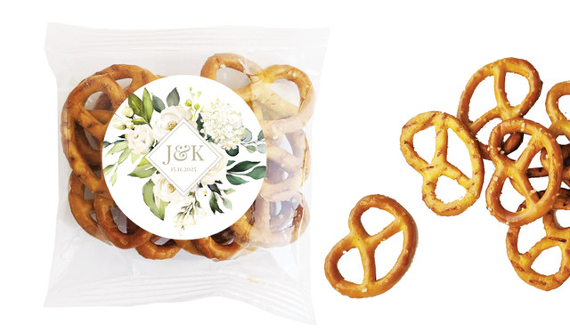 Diamond On White Roses Wedding Personalised Bag Of Pretzels