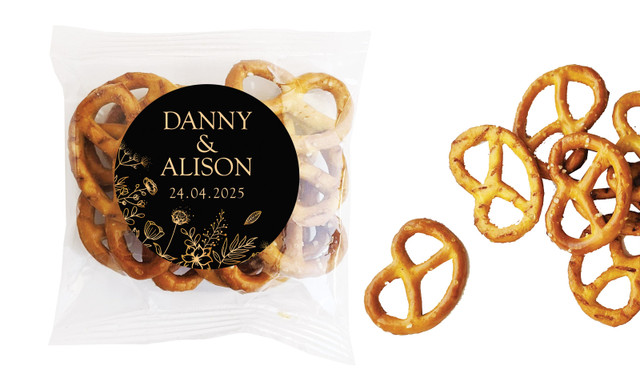 Flowers On Black Wedding Personalised Bag Of Pretzels
