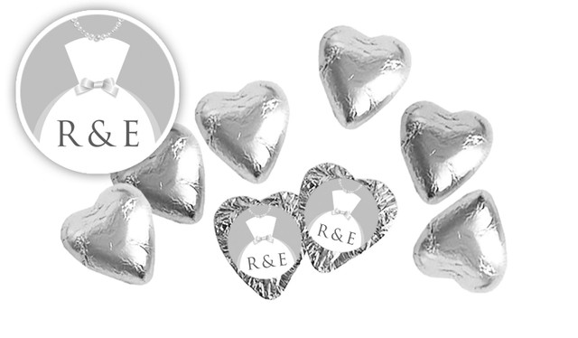 Groom And Bride Dress Personalised Foil Chocolate Hearts