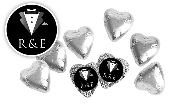 Groom And Bride Suit Personalised Foil Chocolate Hearts