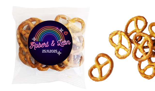 Neon Rainbow Wedding Personalised Bag Of Pretzels