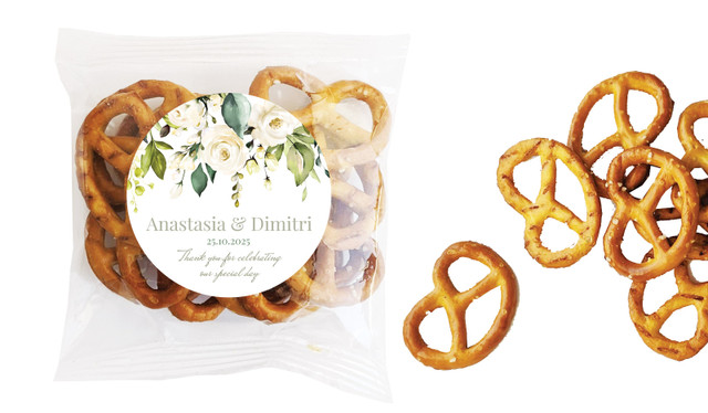 White Roses Hanging Wedding Personalised Bag Of Pretzels