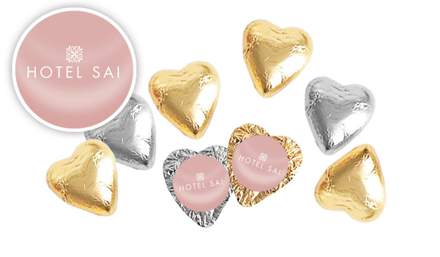 Blush Background Hospitality Branded Foil Chocolate Hearts