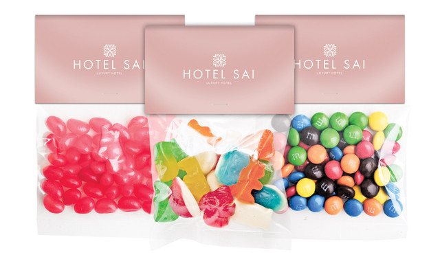 Blush Background Hospitality Branded Lolly Bag With Topper